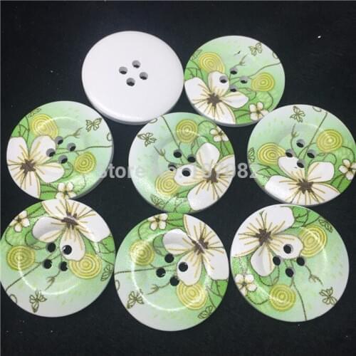100pcs 30mm Wood Round Buttons Green Flowers Sewing Round Button Embellishments Scrapbooking Cardmaking