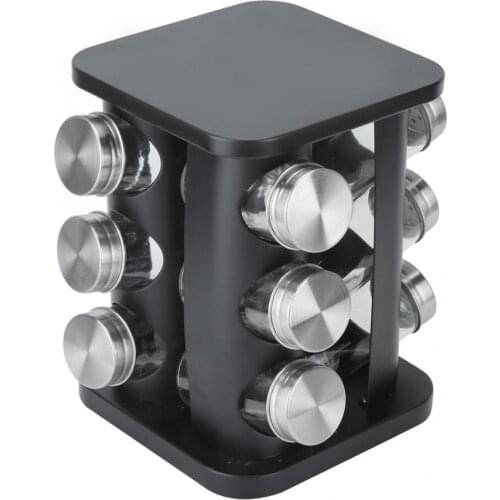 12-Jar Spice Jar Revolving Spice Rack Countertop Stainless Steel Rotating Spice Organizer Holder Container Kitchen Storage Shelf