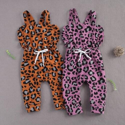 2021 Spring Overalls Newborn Baby Girl Leopard Print Overalls Baby Sleeveless Suspender Trousers with Drawstring 0-3Years