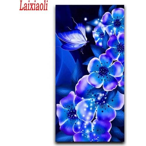 5D DIY Diamond Painting Butterfly flower Cross Stitch Full drill square round Diamond Embroidery mosaic blue painting Home Decor
