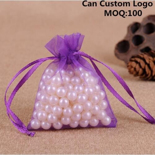 9x12cm 100pcs/lot Purple Fashion Organza Jewelry Gift Bags Small Drawstring Pouches Coffee Beans Bags Can Custom Logo Printing