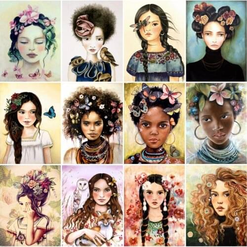 AZQSD 5D Diamond Embroidery Indian Girl Mosaic Rhinestones Rhinestones Diamond Painting Portrait Handicraft Home Decoration Gift