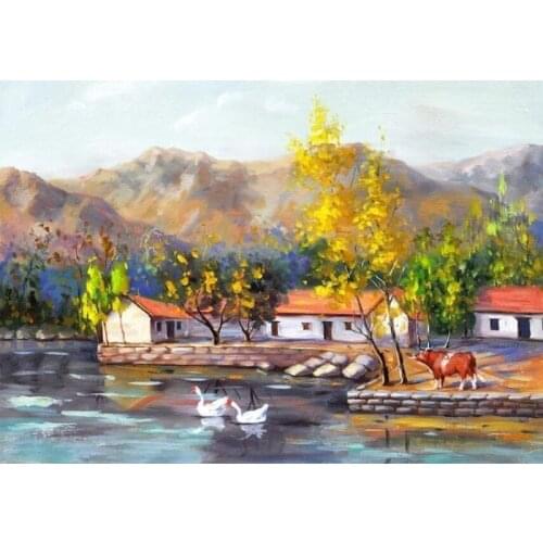 Swan lake shore farm Diy Diamond painting 80*60 full square rhinestone mosaic Embroidery handcraft cross stitch room decorations