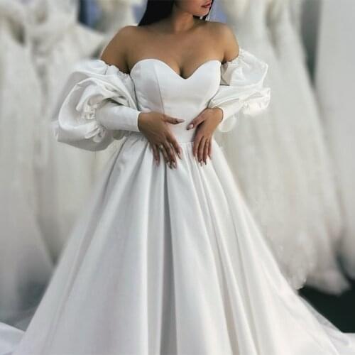 Satin Bridal Sleeves Wedding Puff Sleeves White Satin Cuffs Detachable Bridal Bicep Long Sleeves for Wedding Woman Accessories