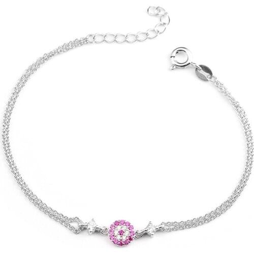 Beadsnice Sterling Silver Adjustable Charm bracelet designer charms Pink 16.5cm+3cm ID 40355