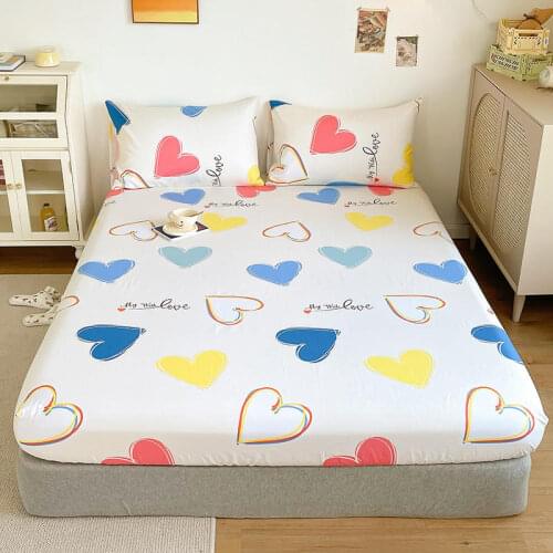 Bonenjoy 100%Cotton Bed Sheets Heart Printed Fitted Sheet Queen Size lençol de cama casal King Size Bottom Sheet (no pillowcase)