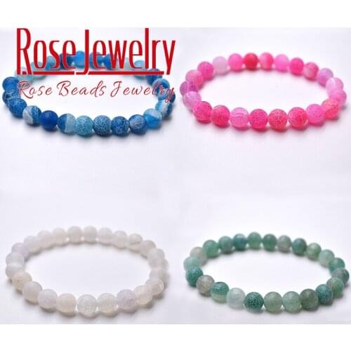Natural Stone Frost Cracked Agates Bracelets Beads 8 mm Size for Women Men Fashion Jewelry Bracelets 19cm