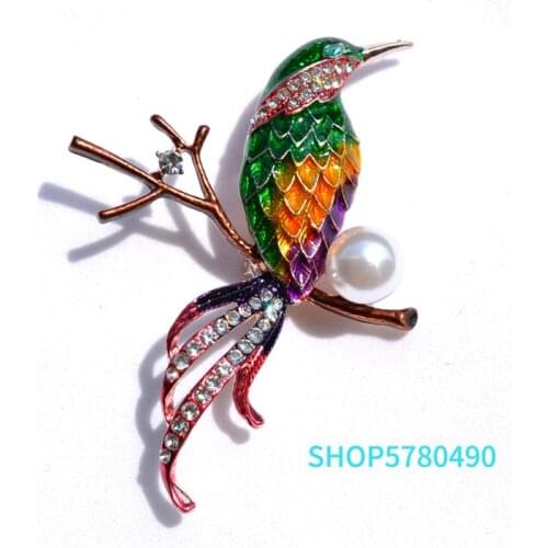 Rose Gold Color Birds brooches Rhinestone Brooch for Women Coat Garments Lady Gifts Elegant Painted Breast Pin Classic Jewelry