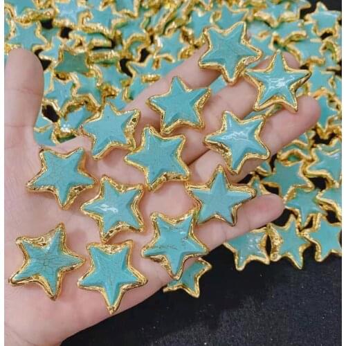 24K Jewelry Space Beads , Turquoise Star Beads Finding for Bracelet Necklace DIY Making , Copper 10pcs Star Shape