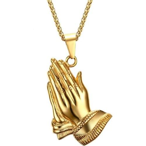 Stainless Steel Gold God Blessed Christ Hand Jesus Pendant Necklace Jewelry Gift For Men Women