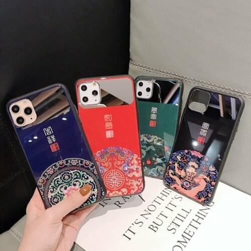 Chinese Style Embossed Tassel Phone Case for iPhone 11 Pro Max XS MAX XR Tempered glass Back Cover for iPhone X 8 7 6S 6 Plus