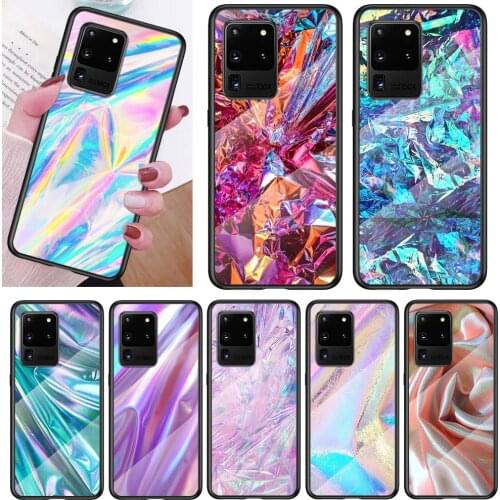 Tempered Glass Cover Glitter Iridescent Color For Samsung Note 20 Ultra Note 10 Lite Plus 5G Note 8 Note 9 Phone Case
