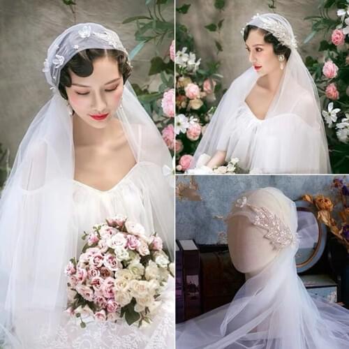 Handmade Sequin Appliqued Flower Bridal Veils Wedding Bride Veils Velos De Novia Wedding Veils for Wedding Dress Velo Para Novia