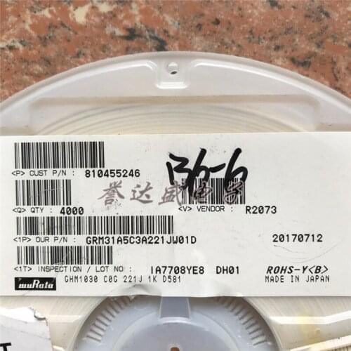 GRM31A5C2J101JW01D SMD MLCC 1206 100pF(101) ±5% 630V Ceramic Capacitor GRM31A5C3A221JW01D SMD MLCC 1206 220pF(221) ±5% 1kV Cer