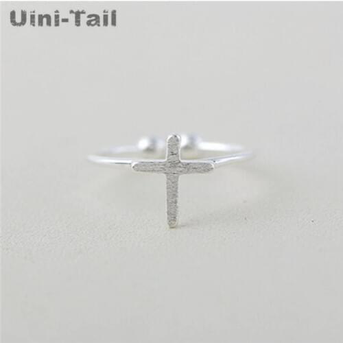 Uini-Tail hot new 925 sterling silver simple cross opening adjustable ring fashion tide flow high quality silver jewelry GN720