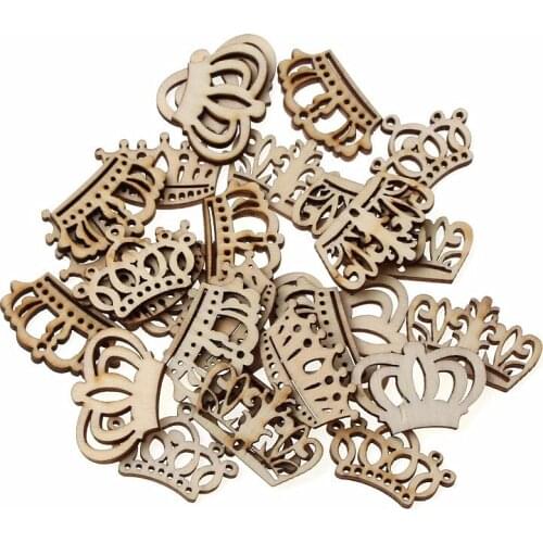 50pcs Mixed Wood Crown Handicraf Embellishments MDF Unfinished Wood Scrapbooking For Craft Home Decoration Diy 32mm