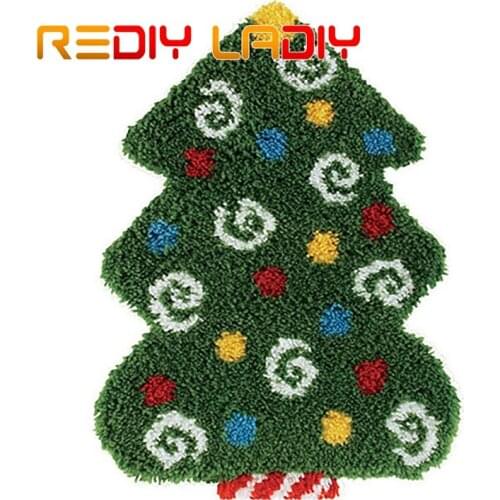Latch Hook Rug Kits Crocheting Carpet Rug Christmas Tree Acrylic Yarn Pre-Printed Canvas Cushion Mat Crochet Tapestry Sofa Decor