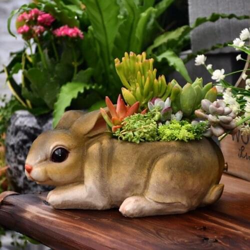 European Cute Simulation Rabbit Resin Flowerpot Sculpture Garden Landscape Figurines Decoration Outdoor Villa Ornaments Crafts