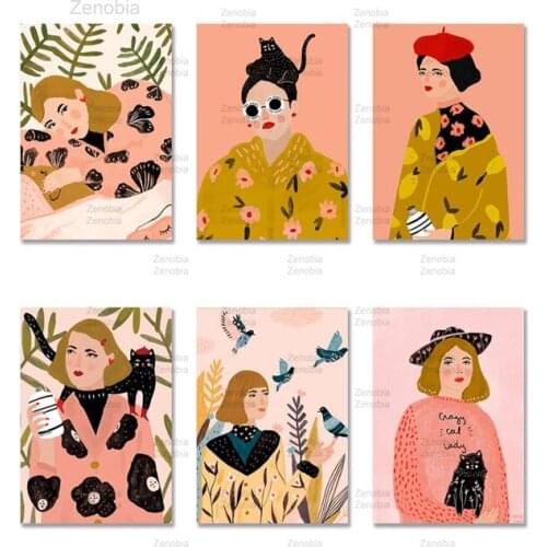 Fashion Glasses Girl Lover Animals Wall Art Canvas Painting Nordic Posters and Prints Wall Pictures for Girl Room Bedroom Decor