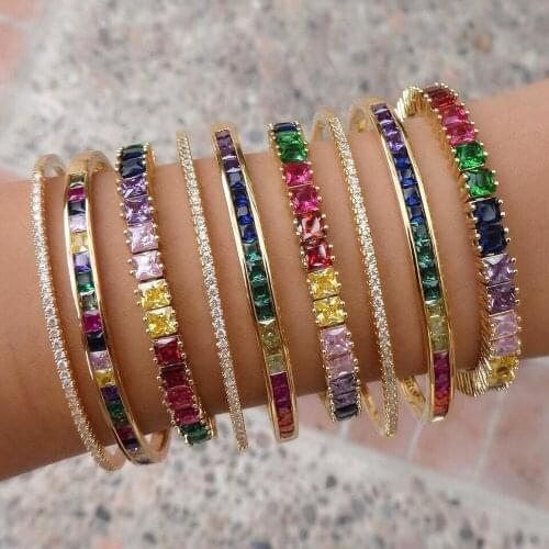New Cz Fine Fashion Bracelet Rainbow Colorful Square Cz Tennis Chain Gorgeous Trendy Baguette Cubic Zirconia Bracelet Jewelry