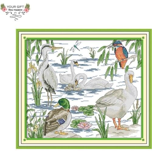 Joy Sunday D630 Free Shipping 14CT 11CT Stamped and Counted Home Decoration Water Birds Animal Needlepoints Cross Stitch Kits
