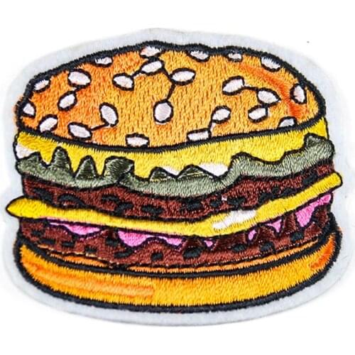 2PC Cute Hamburger Patches High Quality Embroidered Applique Iron on Transfers for Clothing Kids Clothes DIY Apparel Accessories