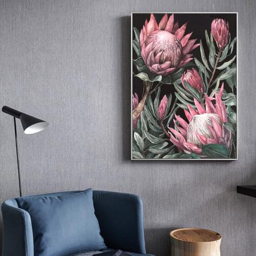 Scandinavian Style Pink Flower Wall Art Modular Poster Minimalist Canvas Painting Nordic Bedroom Decoration Pictures
