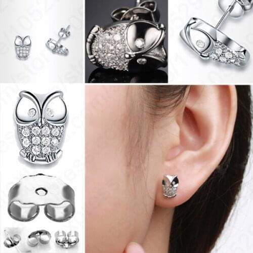 New Fashion Owl Fine Jewelry Genuine 925 Sterling Silver Shiny Cubic Zirconia Gem Stone Animal Stud Earring For Woman