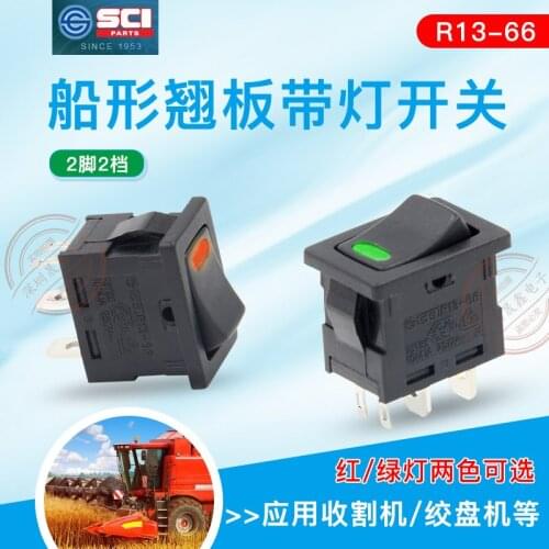 Original new 100% R13-66L rocker switch with light 2pin 2 gear red green button 10A250VAC
