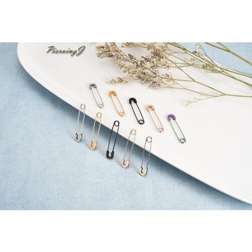 PiercingJ 1Pair/5Pairs Stainless Steel 20Ga/0.8mm Safety Pin Earring Open Hoop Earring Ear Studs Ears Piercing Jewelry For Women