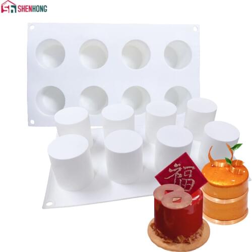 SHENHONG 8 Hole Cylindrical Pudding Silicone Cake Mold For Baking Mould Dessert Mousse Pan Bakeware Moule Decoration Tools