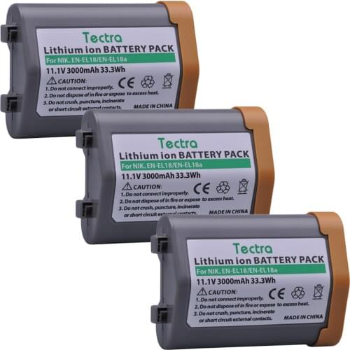 Tectra 3Pcs 3000mAh EN-EL18 EN-EL18a Battery for Nikon D5 D4 D4S Camera MH-26 EN EL18a ENEL18 EN EL18 ENEL18a Battery