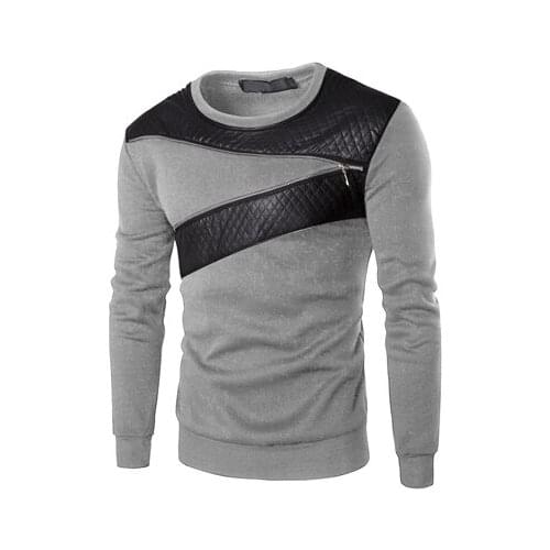 Mens Leisure Hoodie Clothes 4Xl 5Xl Leather Patchwork Hoodies Men Zipper Decoration Long Sleeve Sweatshirt Tops