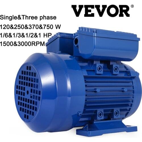 VEVOR B3 Foot Mount 1/6 1/3 1/2 1 HP Single Three Phase Standard Asynchronous Motor 120W 250W 370W 750W Rate Speed 1500 3000 RPM