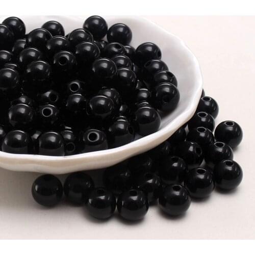 MHS.SUN A40 4MM-30MM With Holes Black ABS Plastic Pearls Loose DIY Imitation Pearls Beads For Handmade Necklace Bracelet Making
