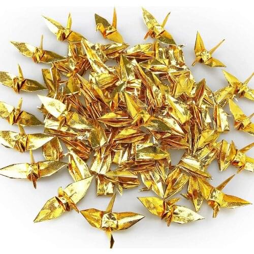Gold Premade Origami Paper Crane Folded DIY Mobile String Garland for Wedding ValentinesDay Backdrop Home Decoration