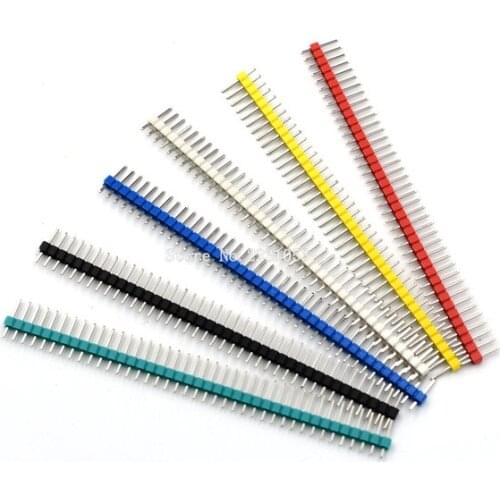 10PCS/LOT 40P 2.54mm Male Color Single Row Pin Header 1*40P 6 Color Black White Red Yellow Blue Green 1X40P Pitch 2.54
