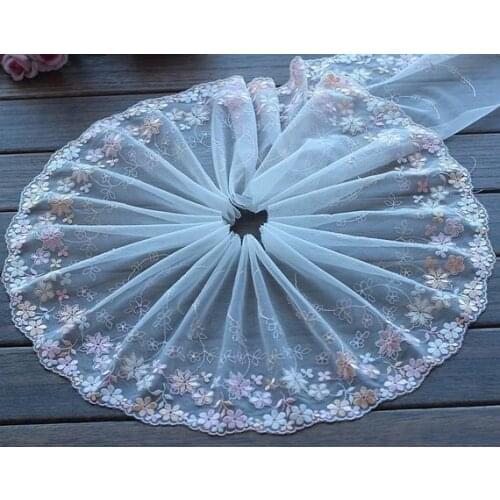 2 Yards Lace Trim Flowers Embroidered Ivory Tulle Lace 7.87 Inches Wide High Quality