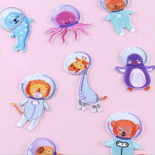 20pcs Cartoon Animal Astronaut Iron On Embroideried Patches For Clothing Heat Transfer Patch Appliques Baby Jacket Patchwork