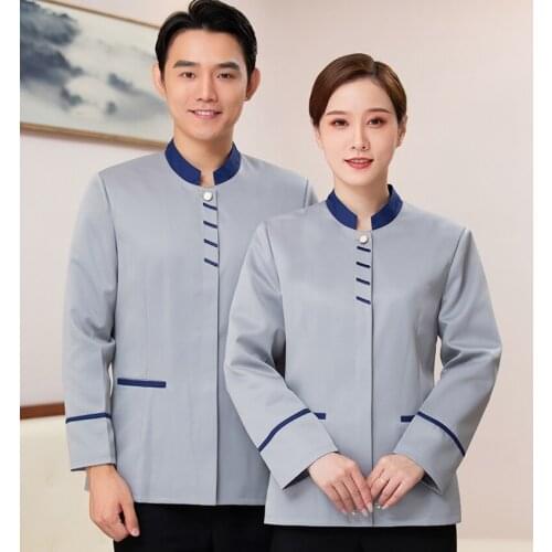 2020 Restaurant Hotel Cleaning Workwear Uniforms Waiter And Waitress Uniforms Food Service Women Men Housekeeping Uniform AS398