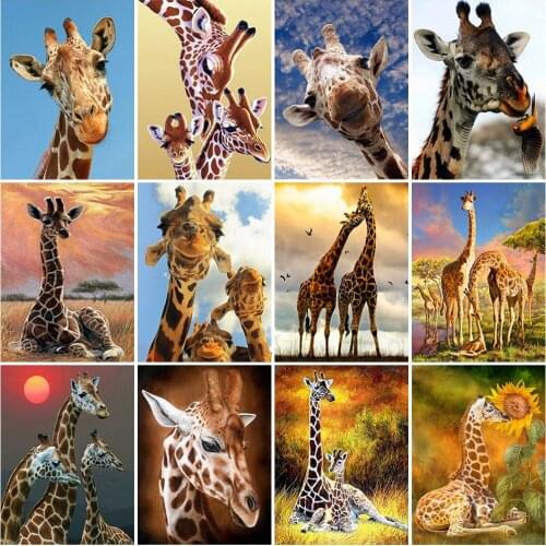 DIY Giraffe 5D Diamond Painting Cross Stitch Full Round Rhinestone Daimond Embroidery Kits Mosaic Animal Home Decor