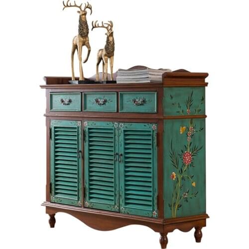 American Painted Shoe Cabinet Large Capacity Storage Cabinet Entrance Cabinet European Style Shutters Entrance Hall Cabinet