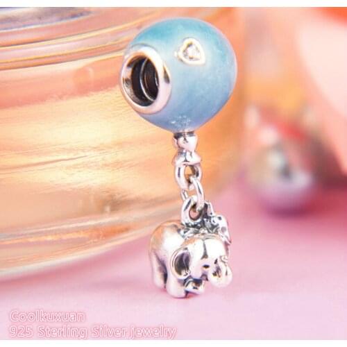 Mothers Day Authentic 100% 925 Sterling Silver Elephant & Blue balloon Charm Beads Fit Pandora Charms Bracelet Diy jewelry