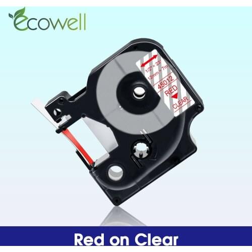 Ecowell 45012 12mm Red on Clear label tape Compatible for Dymo D1 printer ribbon 45012 for Dymo LabelManager Maker 160 280 360D