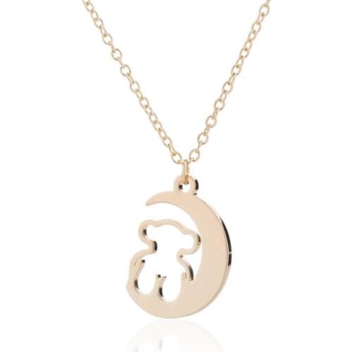 European And American Popular Jewelry Moon Hollow-Out Bear Necklace Pendant Chain Collarbone