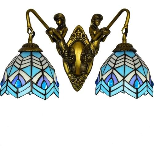 European-Style Modern Simple Mediterranean Mermaid Corridor Double-Headed Wall Lamp Creative Colored Glass Restaurant Glass Lamp