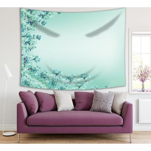 Tapestry Flowers in Spring Garden Blossom Seasonal Nature Decorative Photo Printed Green Purple