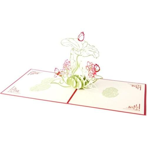 Hot 3D Laser Cut Handmade Water Lotus Flower Paper Invitation Greeting Card PostCard Children Festival Blessing Creative Gift