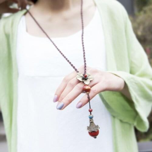 Fashion chinese wind jewelry ceramic necklace ,new vintage necklace,handmade antique copper accessories ethnic necklace