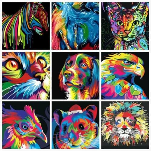 Colorful Animals Painting By Numbers For Adults Kits Hand Painted Drawing Canvas DIY Oil Coloring Paint Pictures By Numbers